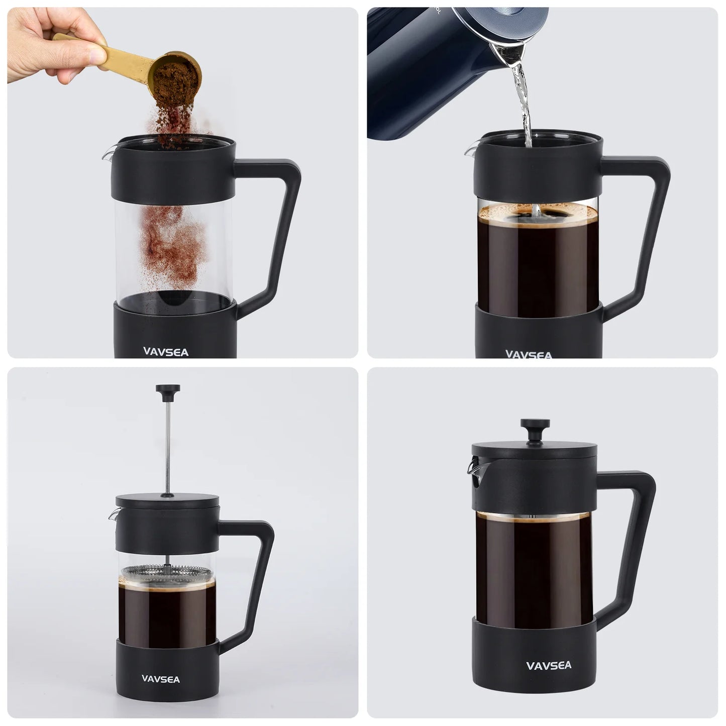 35Oz French Press Coffee Maker, Thickened High-Heat Borosilicate Glass Coffee Press with Fine Filtration System for Camping Travel, Dishwasher Safe, Black