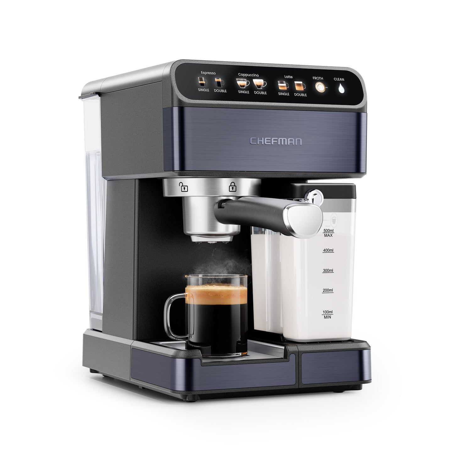 20-Bar, 2-Cup Black Stainless Espresso Machine