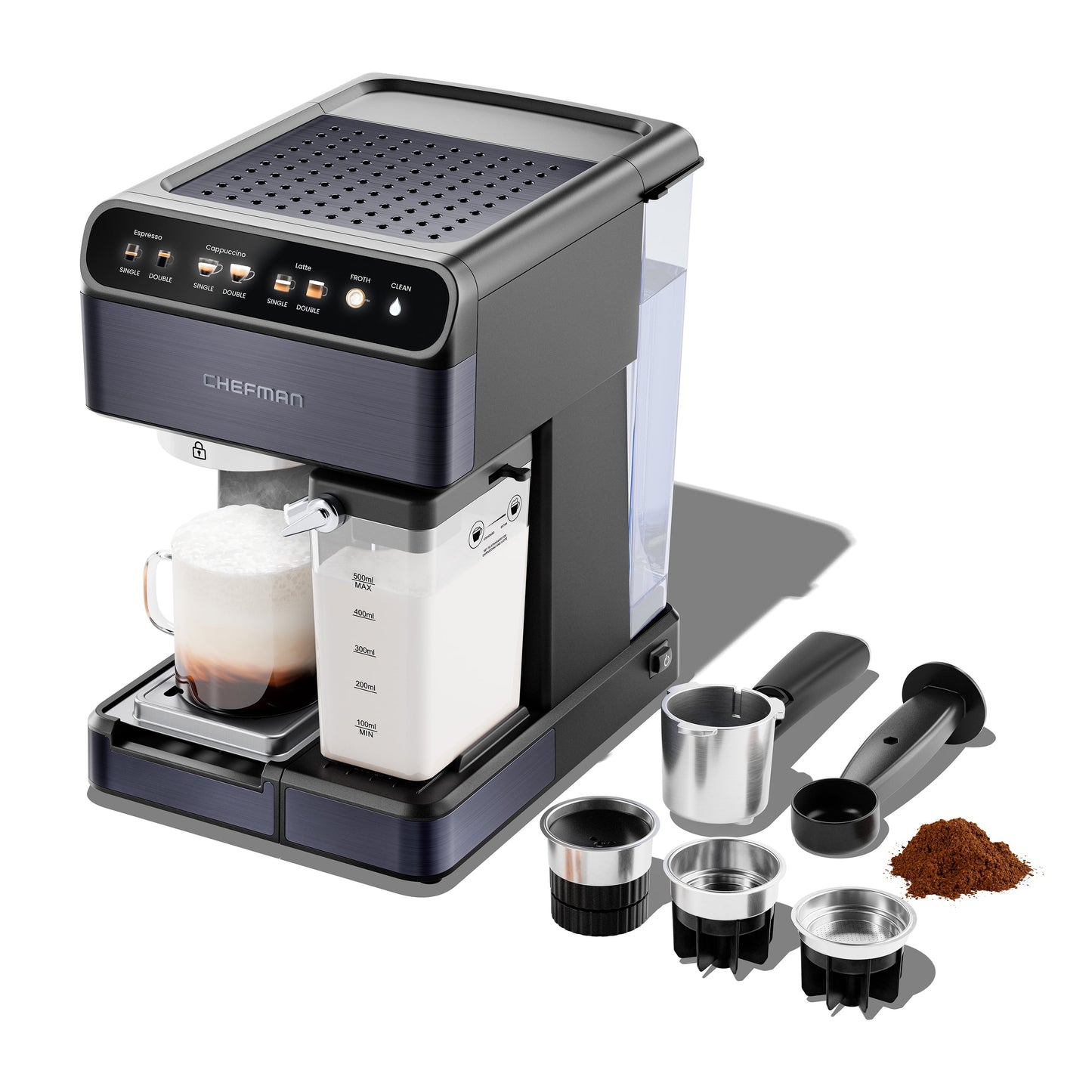 20-Bar, 2-Cup Black Stainless Espresso Machine