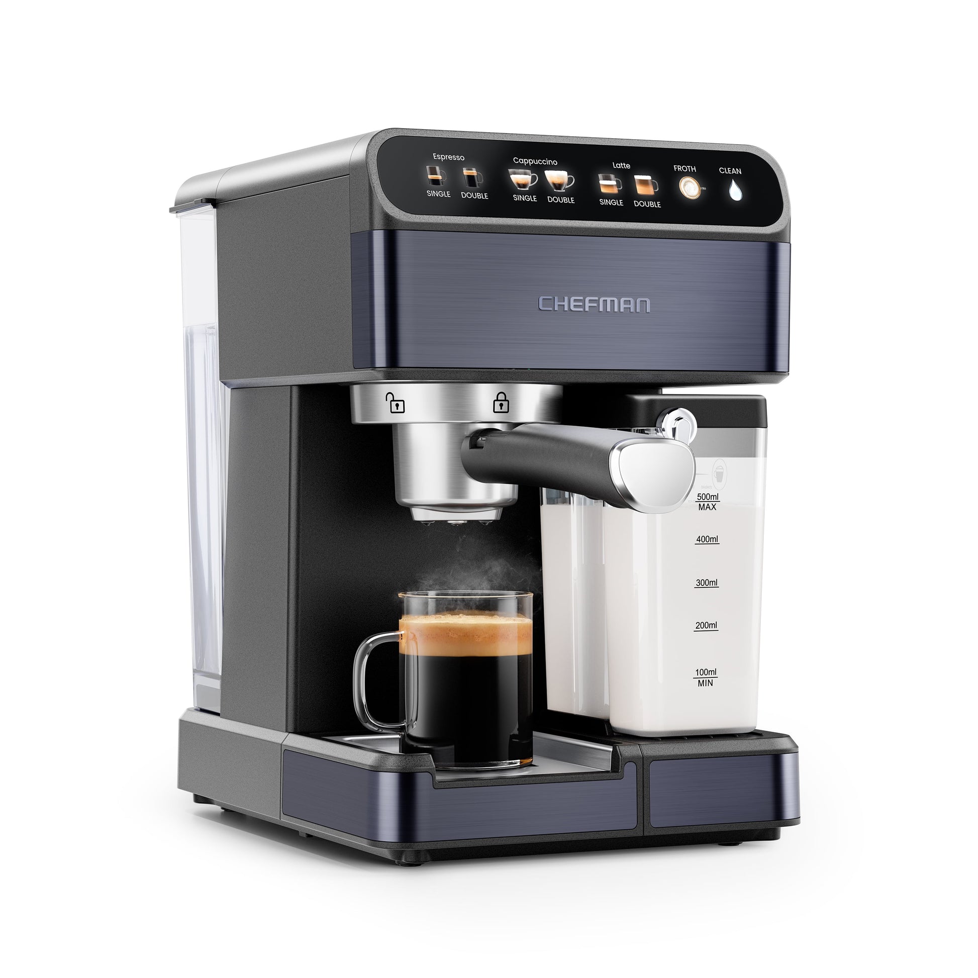 20-Bar, 2-Cup Black Stainless Espresso Machine