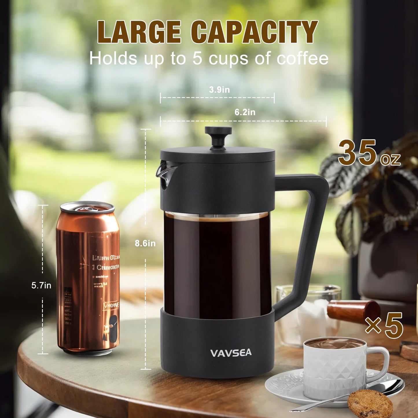 35Oz French Press Coffee Maker, Thickened High-Heat Borosilicate Glass Coffee Press with Fine Filtration System for Camping Travel, Dishwasher Safe, Black